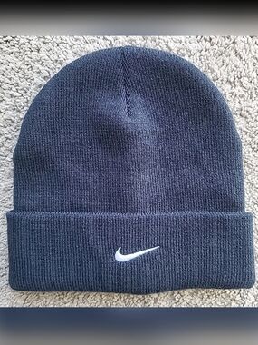 Nike Kids Beanie Hat Blue Knit Center Swoosh Logo Embroidered Winter Ski Unisex